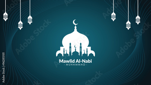 Happy Birthday of Prophet Muhammad. Milad un Nabi Mubarak Means Happy Birthday of Prophet Muhammad. Vector Illustration of Mawlid Celebration Design
