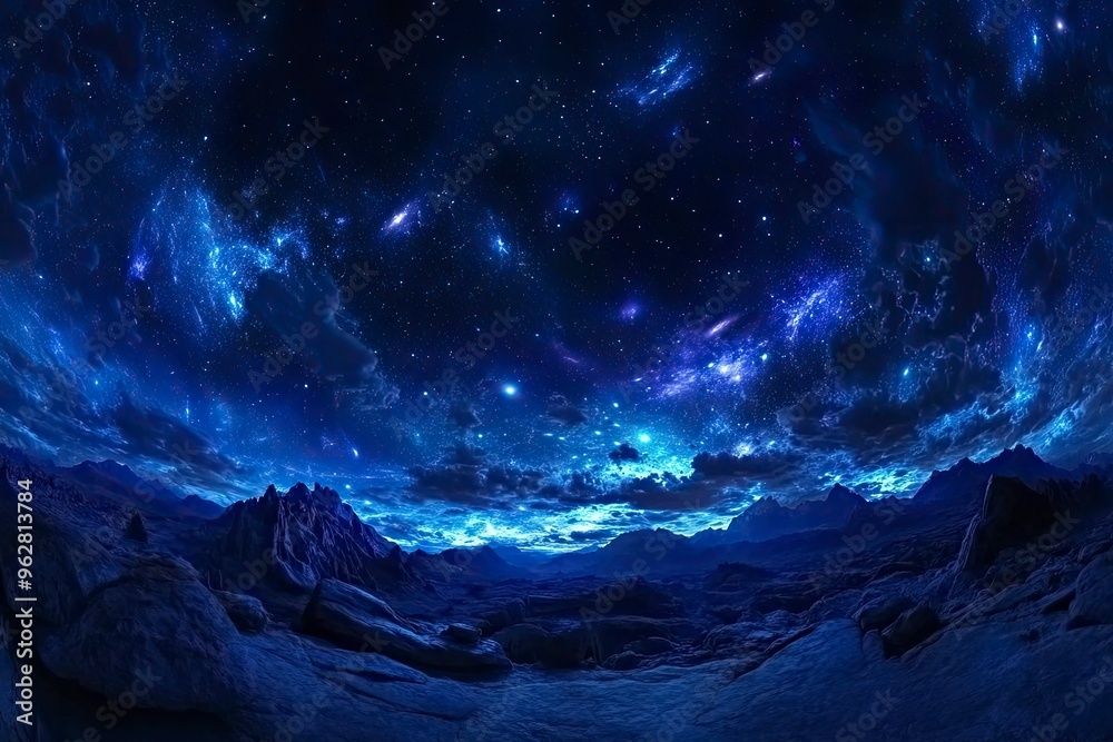 Fototapeta premium Starry night sky with clouds.. Panorama. Universe filled with stars, nebula and galaxy,. Elements of this image furnished , ai