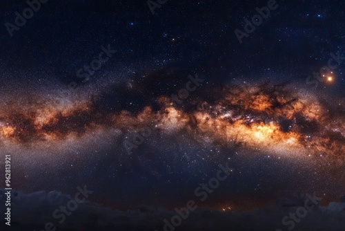 Starry night sky with clouds.. Panorama. Universe filled with stars, nebula and galaxy,. Elements of this image furnished , ai