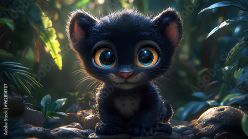 close up of a cute illustration of a baby black panther