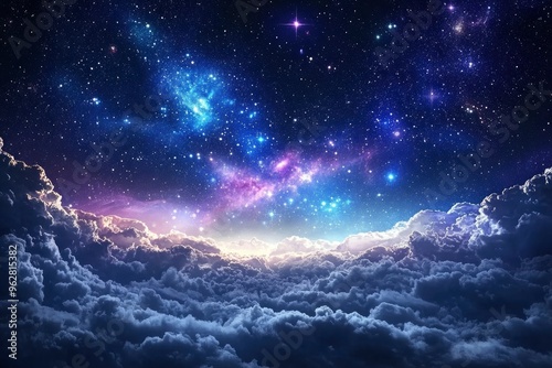 Starry night sky with clouds.. Panorama. Universe filled with stars, nebula and galaxy,. Elements of this image furnished , ai