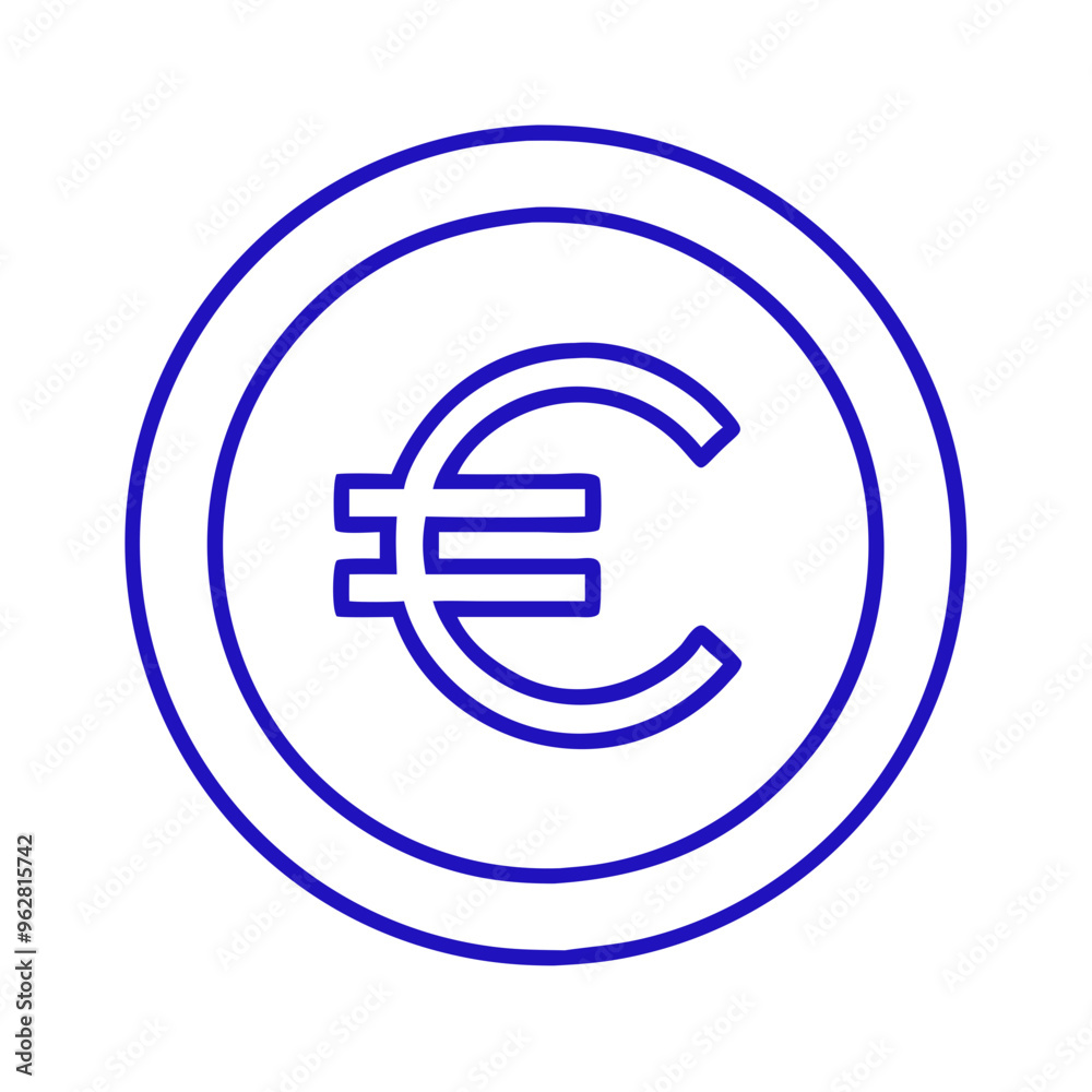 Euro Sign Icon with Blue Outline, Modern Design Euro Sign Icon with Blue Outline, Modern Design