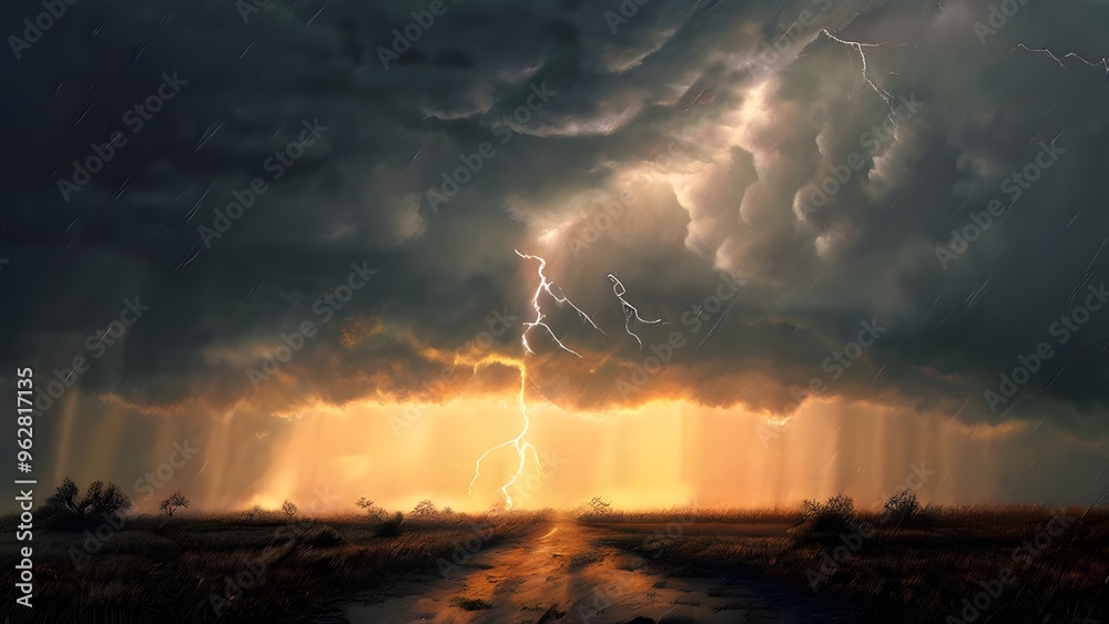 a scene of rain and thunder. Generative ai. a scene of rain and thunder. Generative ai.