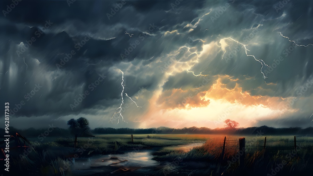 a scene of rain and thunder. Generative ai. a scene of rain and thunder. Generative ai.