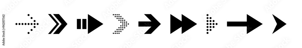 Web arrow pointer mark icons collection. Icon set of black arrows in unique style. Left right direction cursor on white background Web arrow pointer mark icons collection. Icon set of black arrows in unique style. Left right direction cursor on white background
