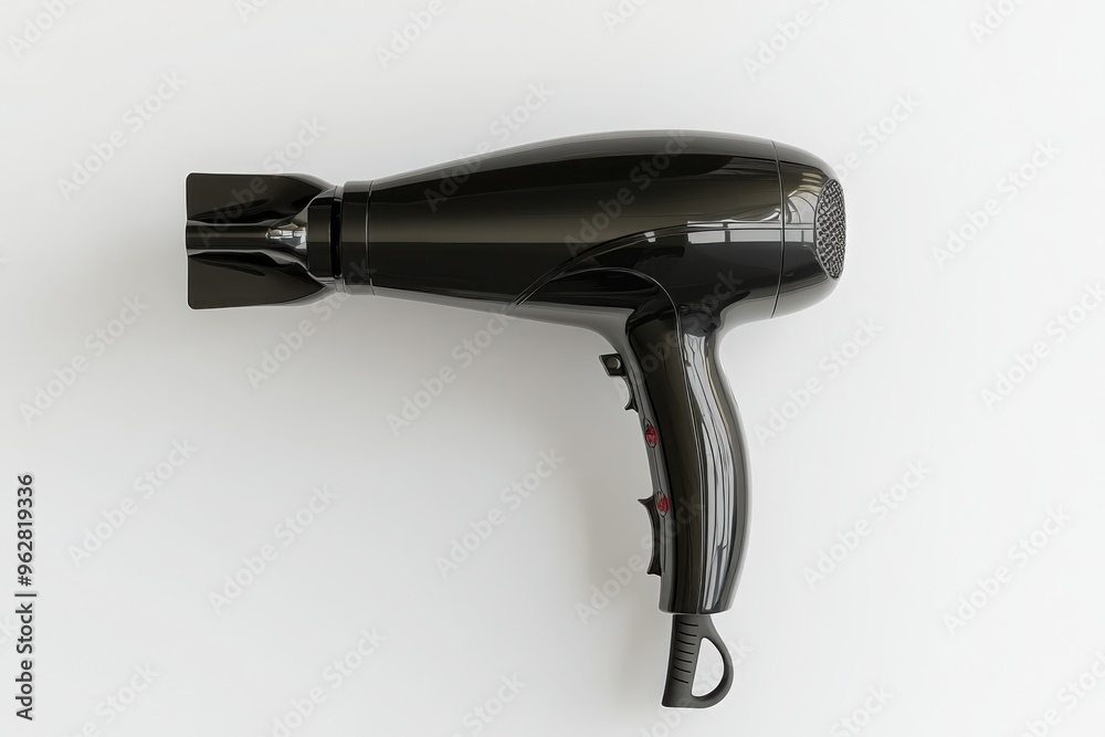 Black hair dryer with sleek design on white background Black hair dryer with sleek design on white background
