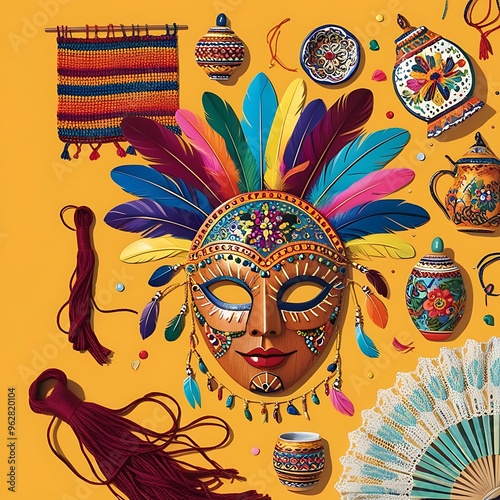 Vibrant paper sculpture carnival mask in multiple colors, paper, sculpture, carnival, mask, multicolored
