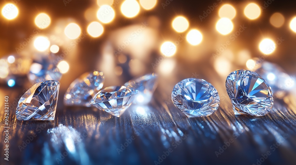 Sparkling Diamonds on a Dark Background with Bokeh Lights. Sparkling Diamonds on a Dark Background with Bokeh Lights.