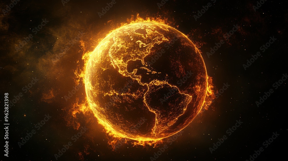 Clean Design of Planet with Heatwaves and Space for Text Clean Design of Planet with Heatwaves and Space for Text
