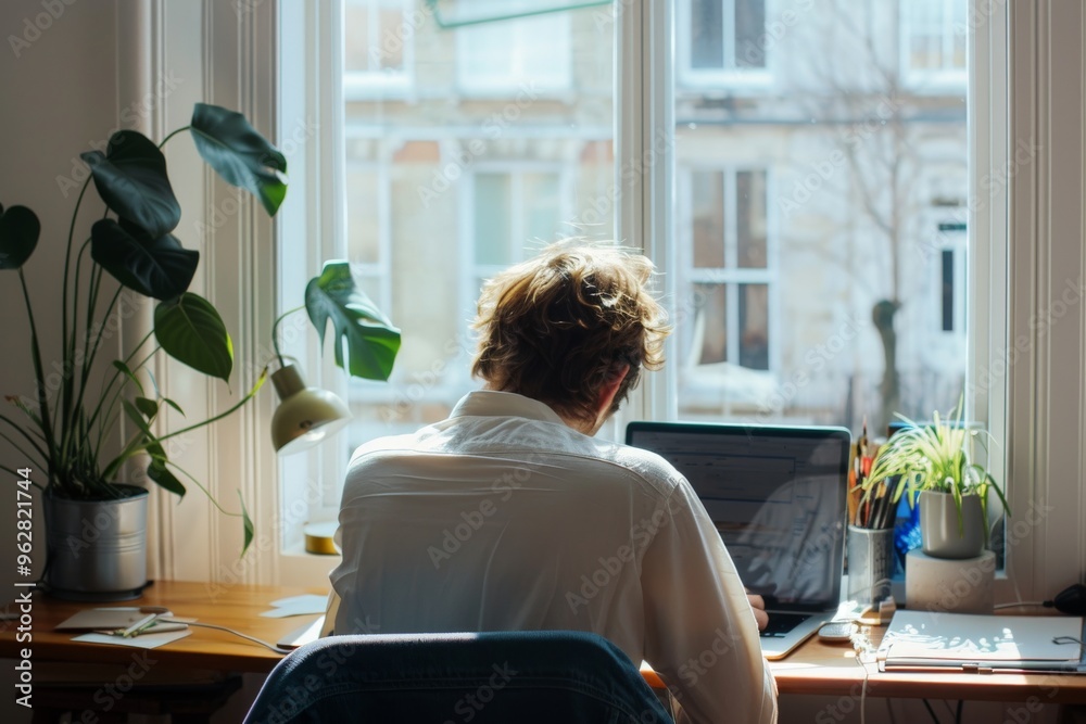 custom made wallpaper toronto digitalMan Working from Home with Window View