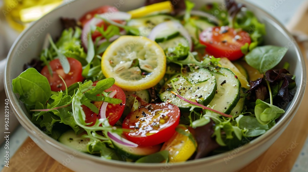 Fresh Green Salad with Tomatoes, Cucumber, and Lemon Fresh Green Salad with Tomatoes, Cucumber, and Lemon