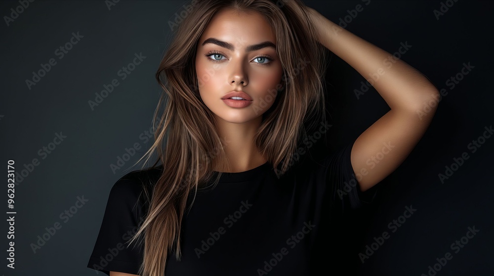 A woman with long brown hair and blue eyes posing for a picture A woman with long brown hair and blue eyes posing for a picture