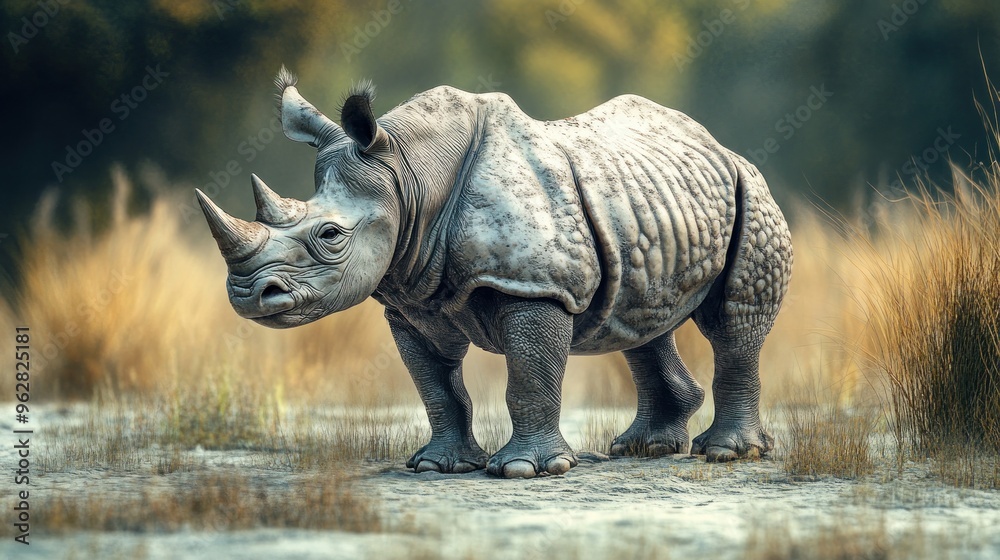 Fototapeta premium A Majestic Rhinoceros in Its Natural Habitat