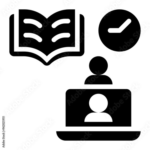 synchronous learning, online learning, webinar, education, course, distance learning solid or glyph icon