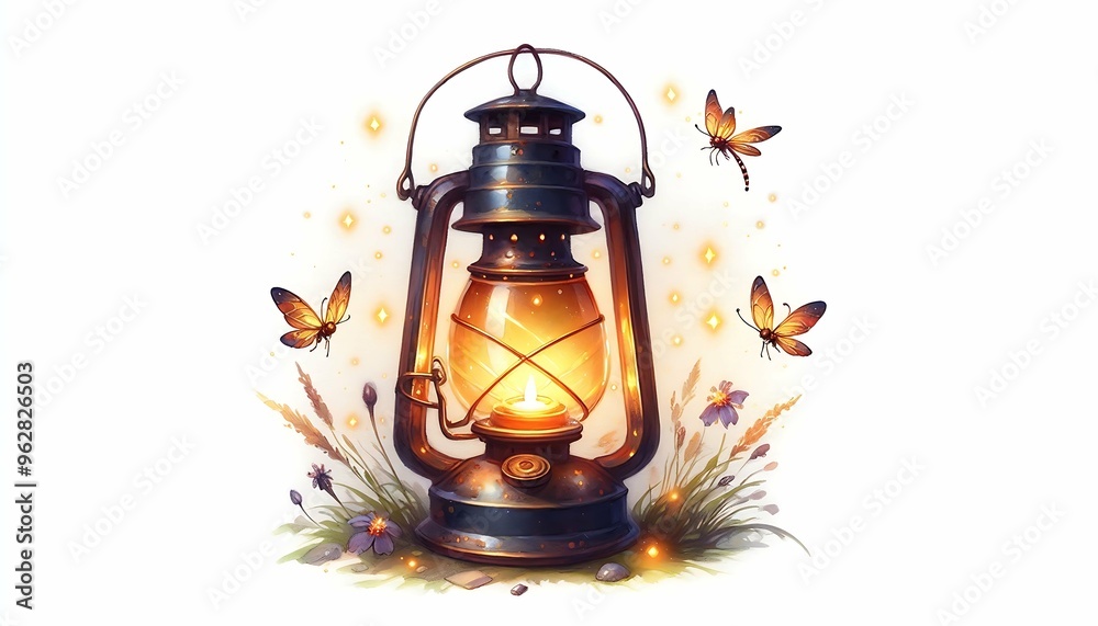 Glowing Lantern with Butterflies
