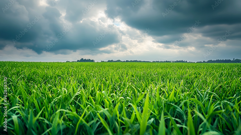 green grass field under darkening clouds, the rich green blades standing in contrast to the sky above green grass field under darkening clouds, the rich green blades standing in contrast to the sky above
