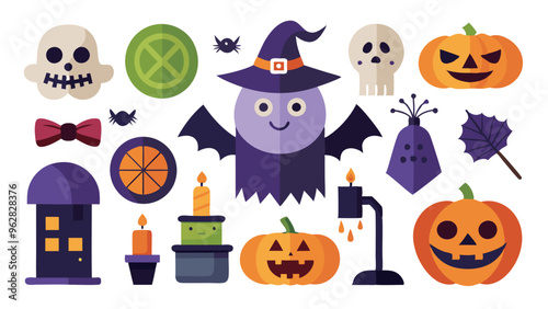 Flat halloween element collection on white background