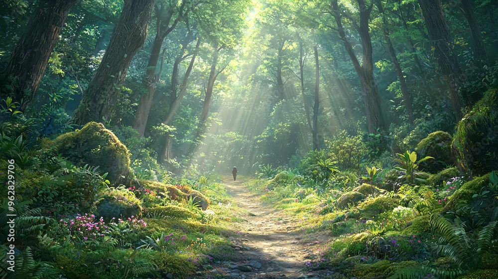 morning in the forest, Hiking in the beautiful natural forest morning in the forest, Hiking in the beautiful natural forest