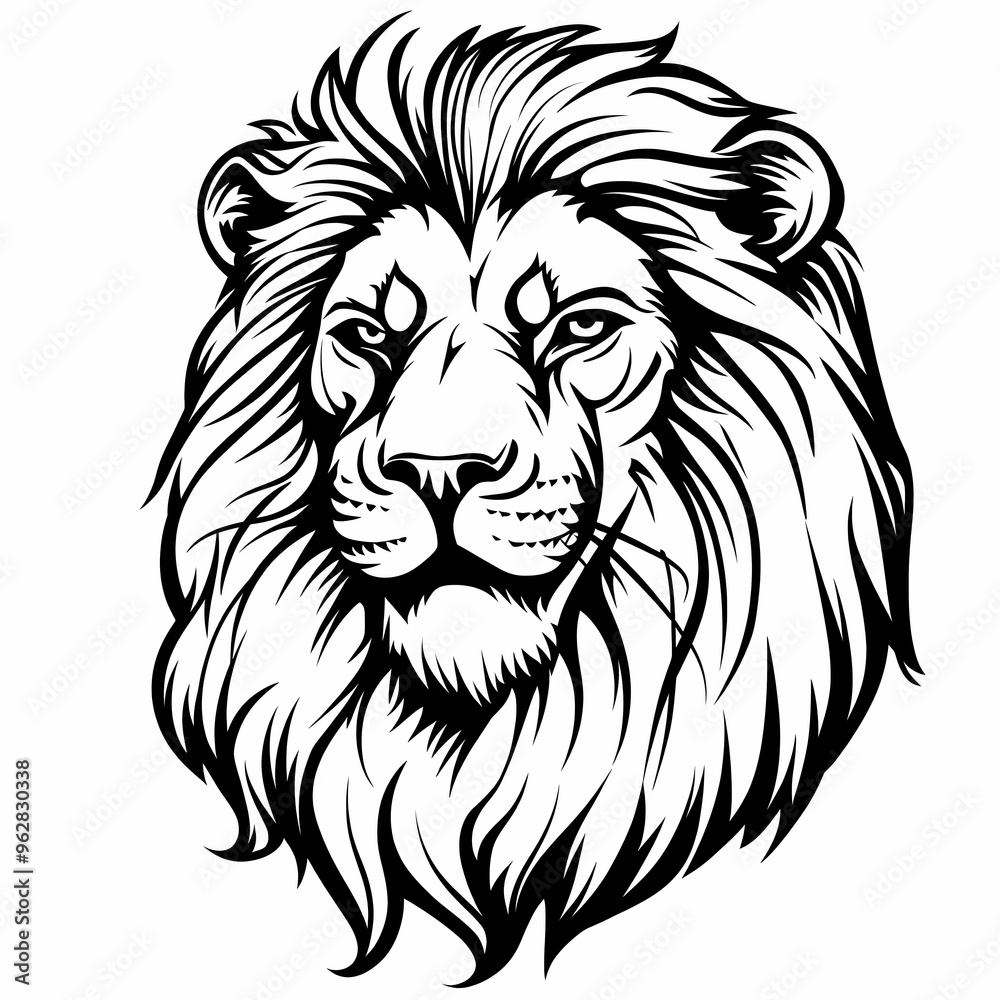 A detailed line drawing of a lion's head, with a majestic mane and piercing eyes. A detailed line drawing of a lion's head, with a majestic mane and piercing eyes.