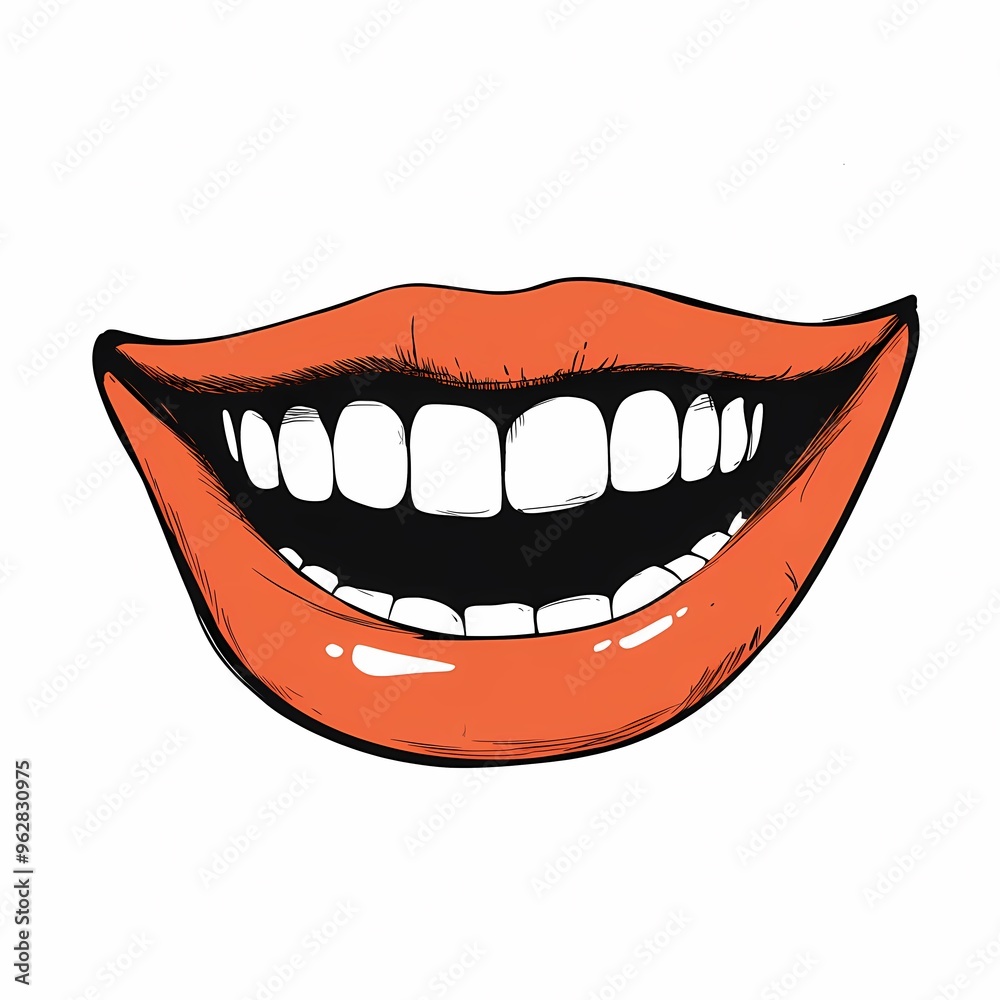 A close-up illustration of a smiling mouth with red lips and white teeth. A close-up illustration of a smiling mouth with red lips and white teeth.