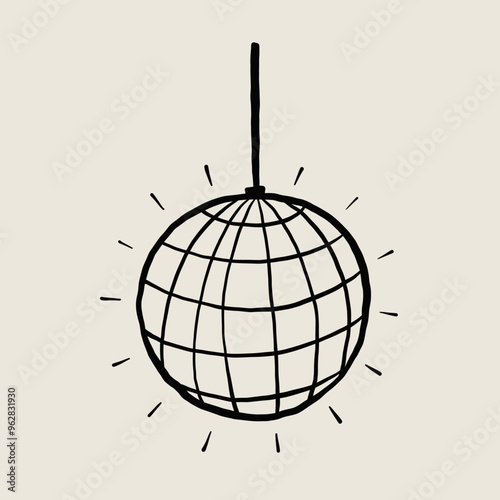 Minimalist Hand-Drawn Disco Ball Illustration on Beige Background