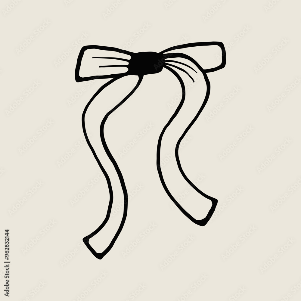 Minimalist black and white illustration of a bow on a beige background. Perfect for design projects, stationery, and crafts Minimalist black and white illustration of a bow on a beige background. Perfect for design projects, stationery, and crafts