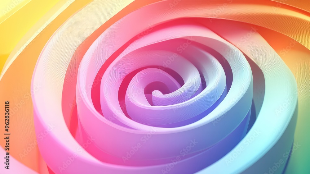 Abstract rainbow spiral circle, rendered in vector style with dreamy, soft tones and vibrant colors swirling in a dynamic composition Abstract rainbow spiral circle, rendered in vector style with dreamy, soft tones and vibrant colors swirling in a dynamic composition