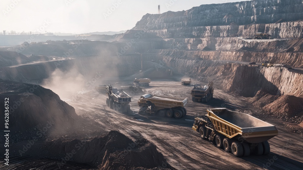Mining Trucks in a Vast Open-Pit Mine