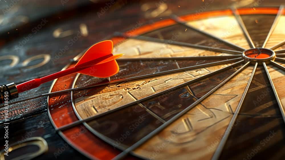 A close look at a dart hitting the target during an exciting game night with friends