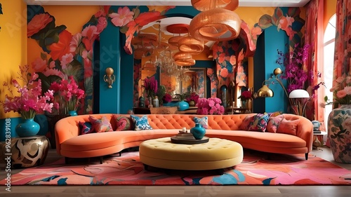 As maximalist interior design embraces artistic freedom and richness, a vivid symphony of strong colors, patterns, and textures dance together. photo