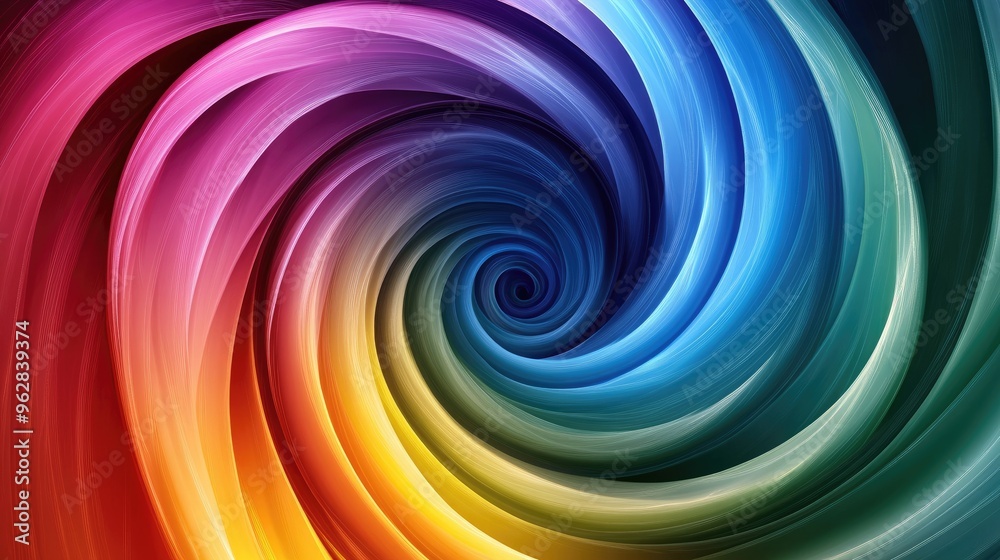 Vector illustration of a dreamlike rainbow spiral circle, with abstract swirls of vibrant colors creating a mesmerizing background