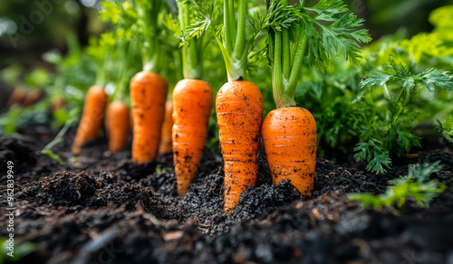 A bunch of carrots are growing in the dirt