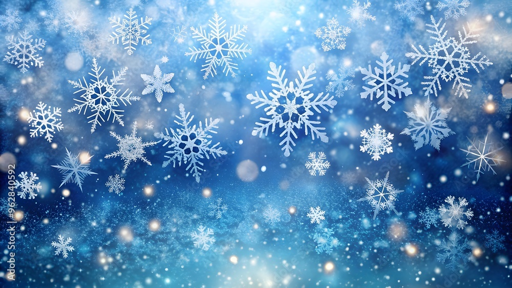 Abstract winter background with snowflakes, Christmas background with heavy snowfall, and snowflakes in the sky. Snowflakes on a blue background Abstract winter background with snowflakes, Christmas background with heavy snowfall, and snowflakes in the sky. Snowflakes on a blue background