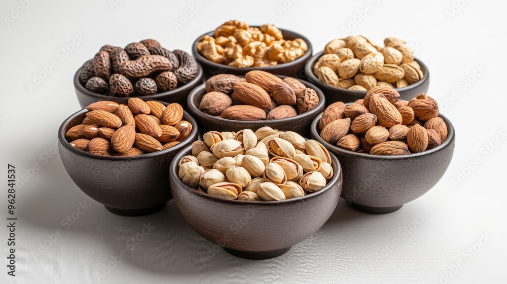Assorted nuts in a bowl on white background, healthy snack Assorted nuts in a bowl on white background, healthy snack
