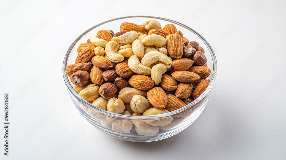 Assorted nuts in a bowl on white background, healthy snack Assorted nuts in a bowl on white background, healthy snack