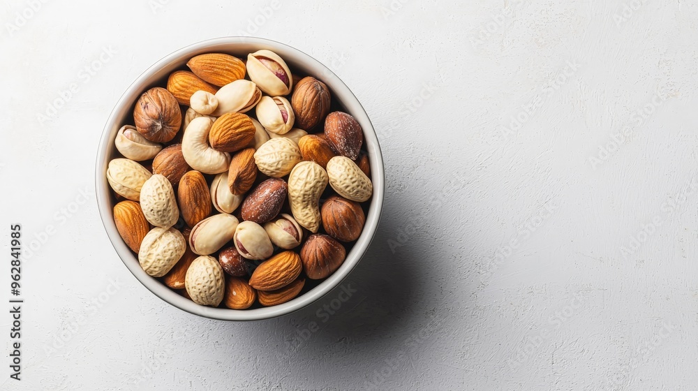 Assorted nuts in a bowl on white background, healthy snack Assorted nuts in a bowl on white background, healthy snack