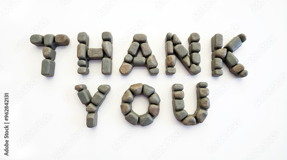 Thank you letters made of river rocks on white background Thank you letters made of river rocks on white background