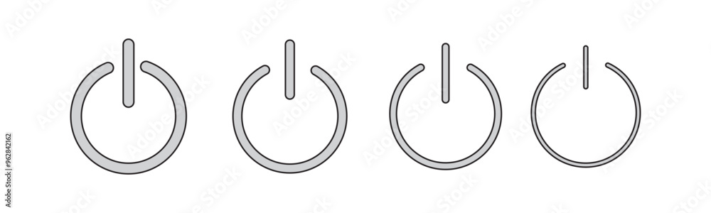 On off power button. Switch on switch off icon. Press start button sign isolated on white background. On off vector circle symbol. On off power button. Switch on switch off icon. Press start button sign isolated on white background. On off vector circle symbol.