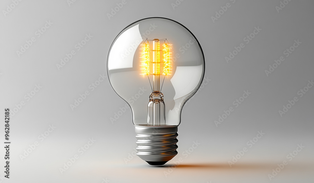 A light bulb is lit up and is sitting on a white background. The light bulb is the main focus of the image and it gives off a warm, inviting glow. Concept of comfort and relaxation A light bulb is lit up and is sitting on a white background. The light bulb is the main focus of the image and it gives off a warm, inviting glow. Concept of comfort and relaxation