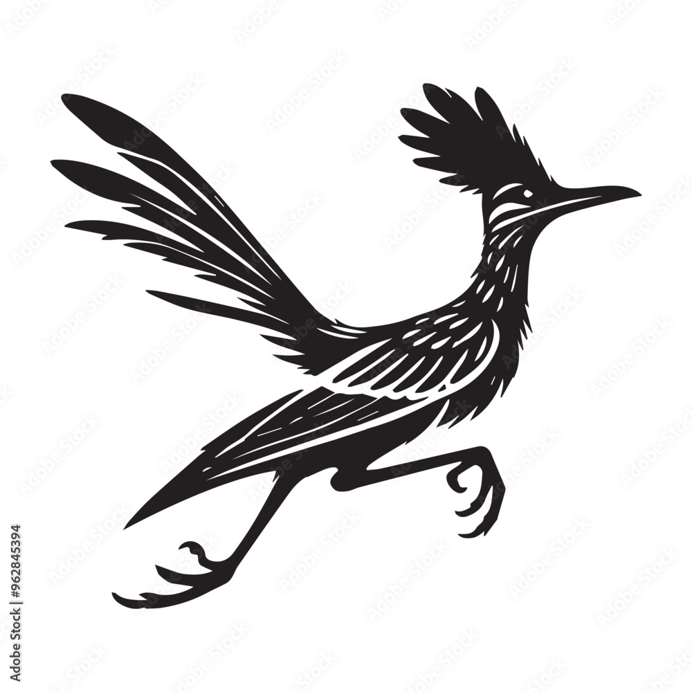 Fototapeta premium Classic Greater Roadrunner Silhouette – Monochrome Vector Illustration