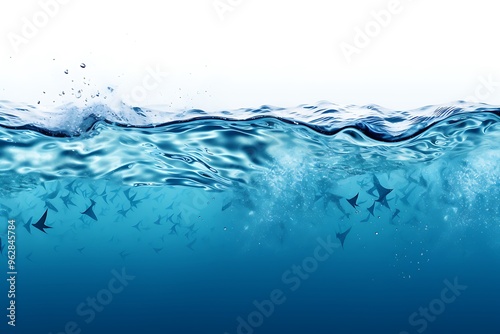 Underwater view of blue sea water surface with ripples and waves