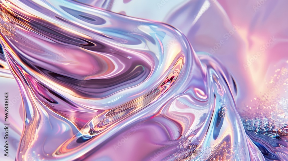 Fototapeta premium Pastel tone metallic foil swirling liquid pattern background.