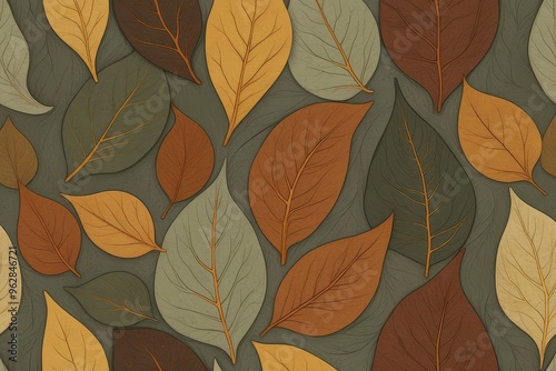 Wallpaper Mural Seamless pattern of colorful autumn leaves on a brown background. Torontodigital.ca