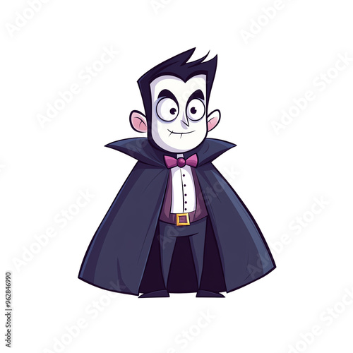 A playful cartoon vampire character