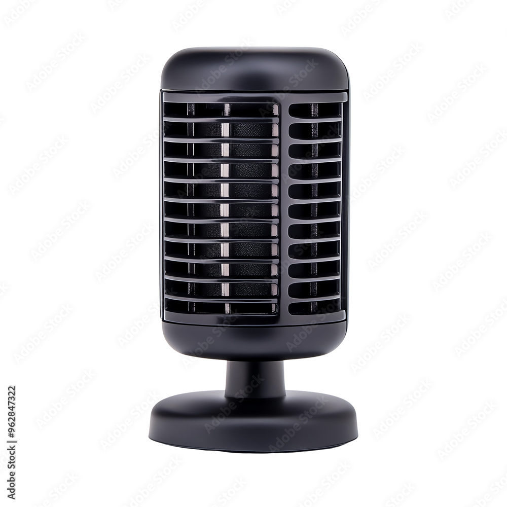 A modern black desk fan with sleek design A modern black desk fan with sleek design