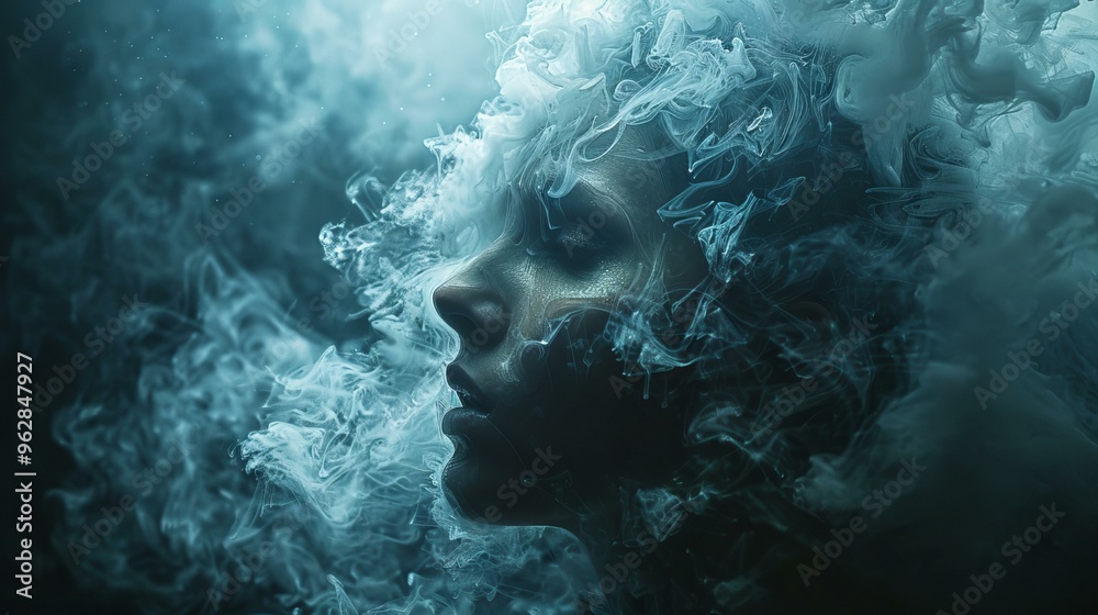 Ethereal Portrait: Woman in a Swirling Cloud of Smoke Ethereal Portrait: Woman in a Swirling Cloud of Smoke