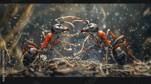 Photo of ants fighting, taken with a macro lens. photo