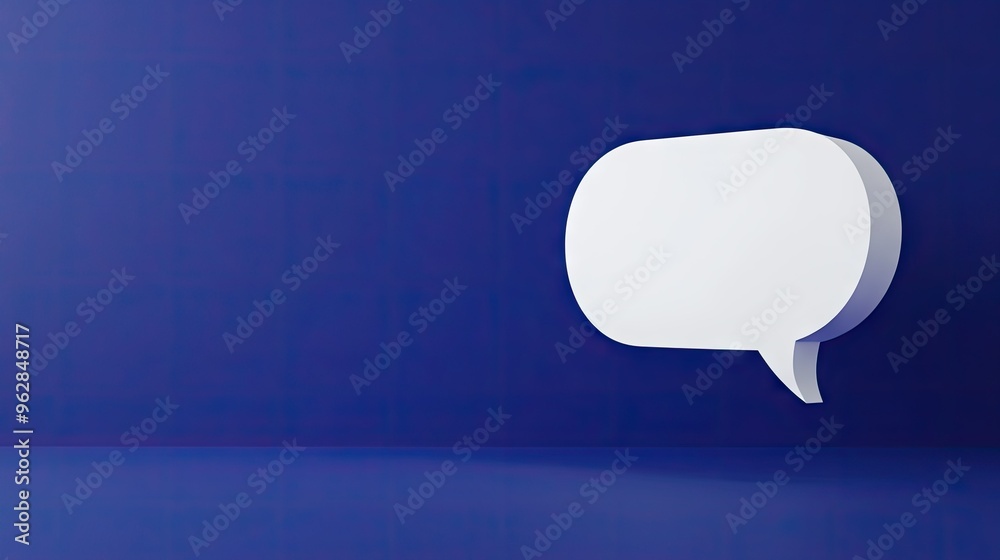 3D white speech bubble with a deep blue background, creating a modern and clean visual for chat, messaging, or digital communication. 3D white speech bubble with a deep blue background, creating a modern and clean visual for chat, messaging, or digital communication.
