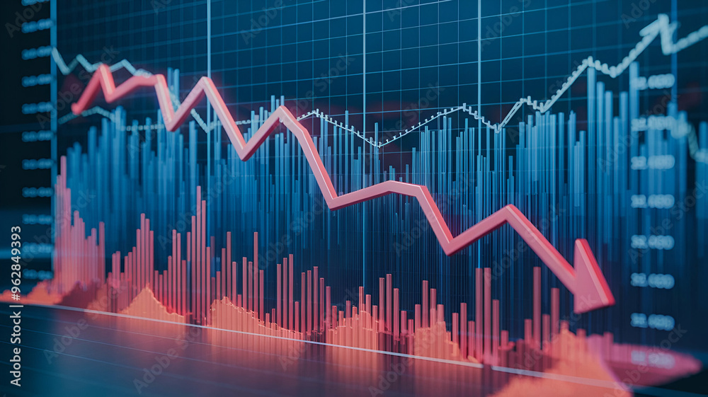 Fluctuating Stock Price Graph with Descending Red Line | Economic Recession and Global Financial Instability | Crisis in Financial Markets Visualization Fluctuating Stock Price Graph with Descending Red Line | Economic Recession and Global Financial Instability | Crisis in Financial Markets Visualization