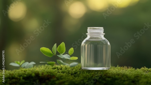 Eco Friendly Bioplastic Refillable Bottles in a Serene Nature Setting
